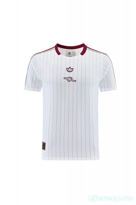 26/27 Arsenal  White Pinstripe Short Sleeve+Soccer Shorts