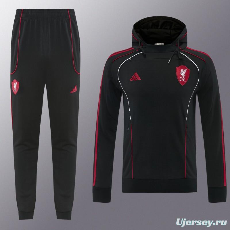 26/27 Liverpool  Black Full Zipper Hooded Jacket Tracksuit + Long Pants