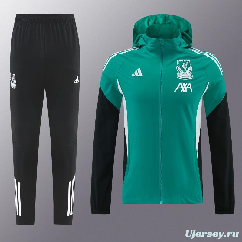 26/27 Liverpool Green Full Zipper Hooded Jacket Tracksuit + Black Long Pants