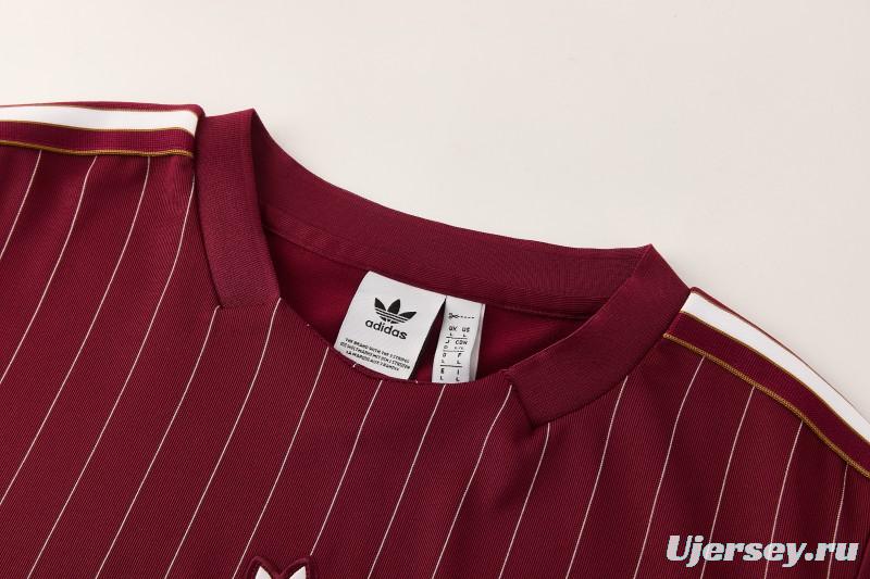 26/27  Arsenal  Maroon Pinstripe Short Sleeve+Soccer Shorts