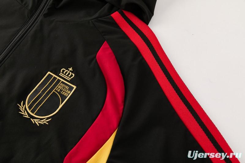 26/27 Belgium  Black Full Zipper Hooded Jacket Tracksuit + Long Pants