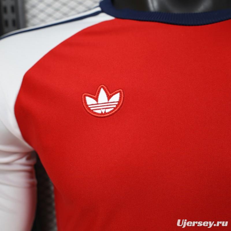 Player Version 2026  Arsenal x Adidas Originals Retro Red with White Long Sleeve Raglan Home Jersey