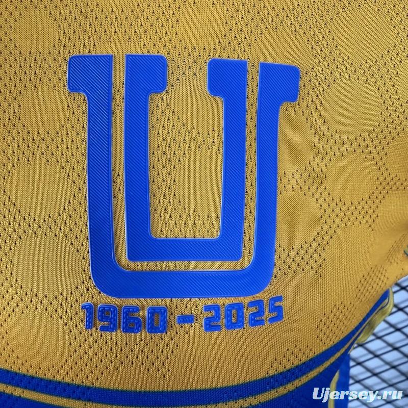 Player Version 25/26 Tigres UANL Gold with Blue Chest Band, 65th Anniversary Badge & Sportiumbet Jersey