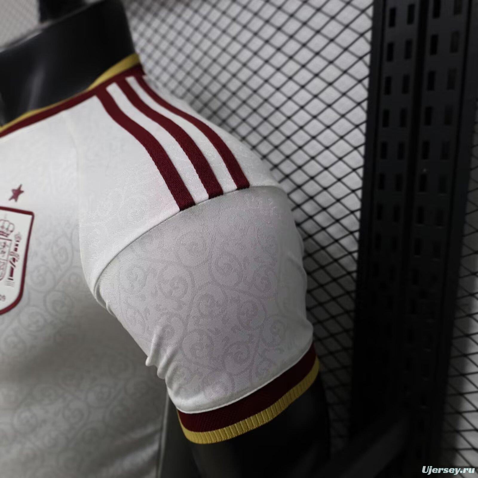 Player Version 2026 Spain  White with Burgundy & Gold Detail Away Jersey