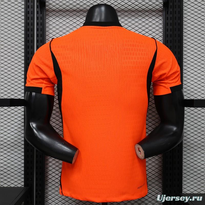 Player Version 2026 Netherlands Orange with Black Side Panel Home Jersey