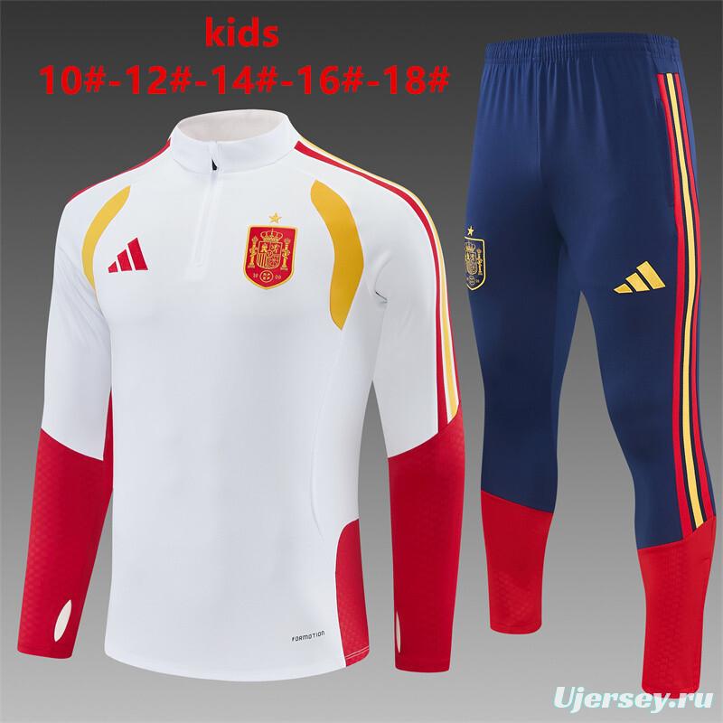 26/27 Kids Spain Away White Half Zipper Jacket Tracksuit + Long Pants