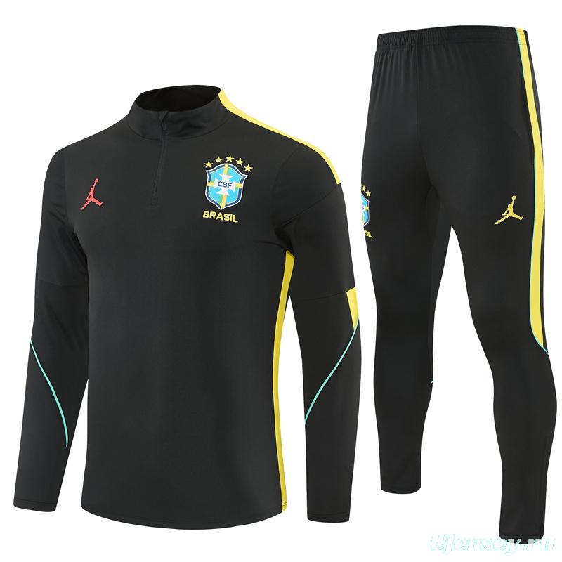 2026 Brazil Black & Yellow Half Zipper Jacket Tracksuit + Long Pants