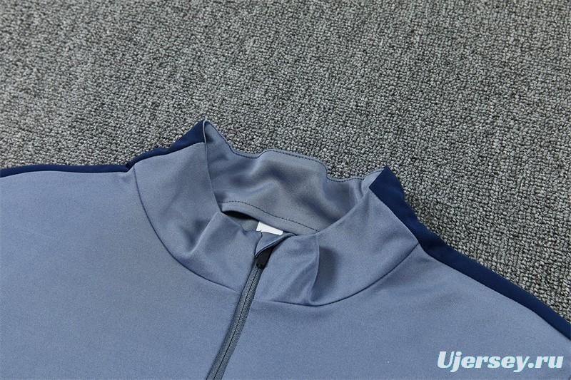 2026 England Grey Half Zipper Jacket Tracksuit + Navy  Blue Long Pants (Nike)