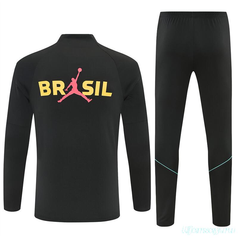 2026 Brazil Black & Yellow Half Zipper Jacket Tracksuit + Long Pants