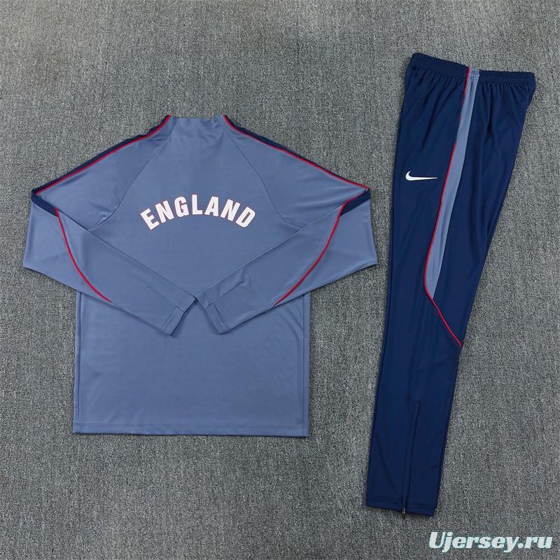 2026 England Grey Half Zipper Jacket Tracksuit + Navy  Blue Long Pants (Nike)
