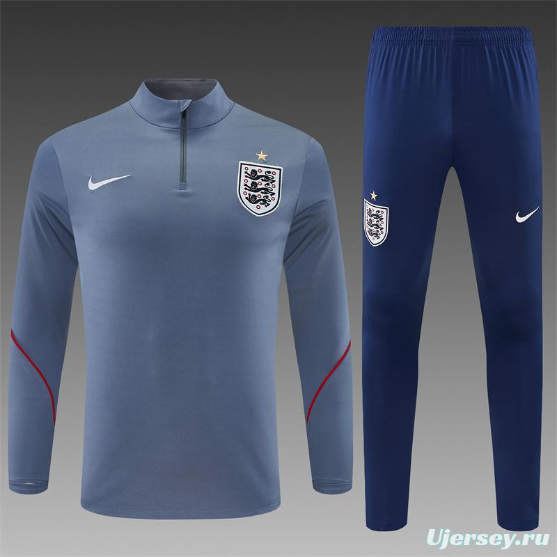 2026 England Grey Half Zipper Jacket Tracksuit + Navy  Blue Long Pants (Nike)
