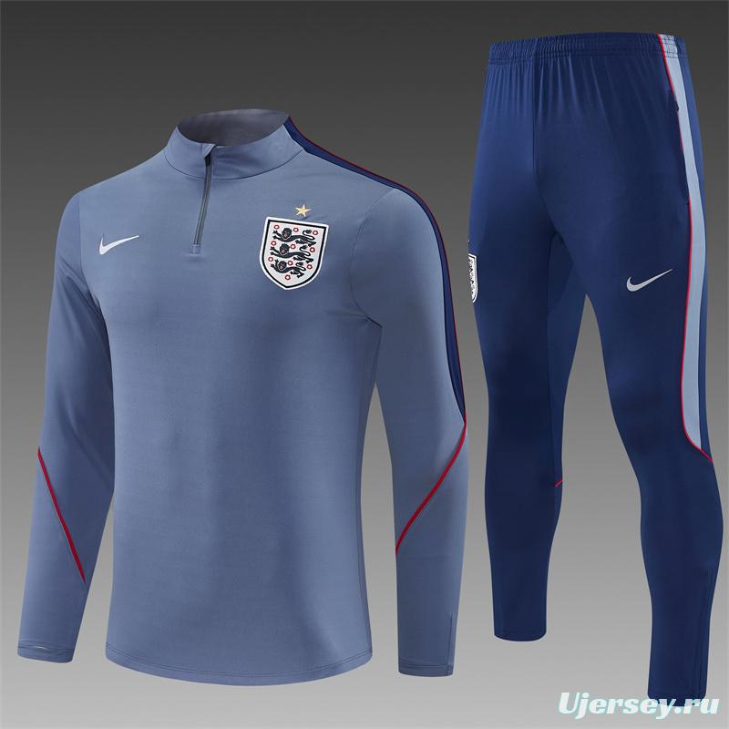 2026 England Grey Half Zipper Jacket Tracksuit + Navy  Blue Long Pants (Nike)