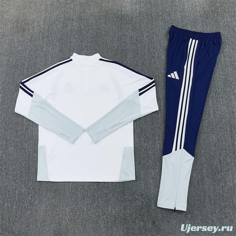 26/27 Kids Real Madrid Home White Half Zipper Jacket Tracksuit + Long Pants