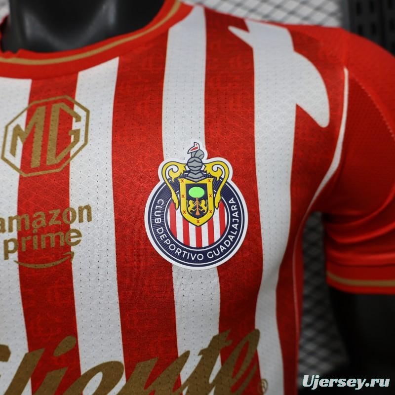 Player Version 26/27 Chivas de Guadalajara Red & White Stripes Home Jersey