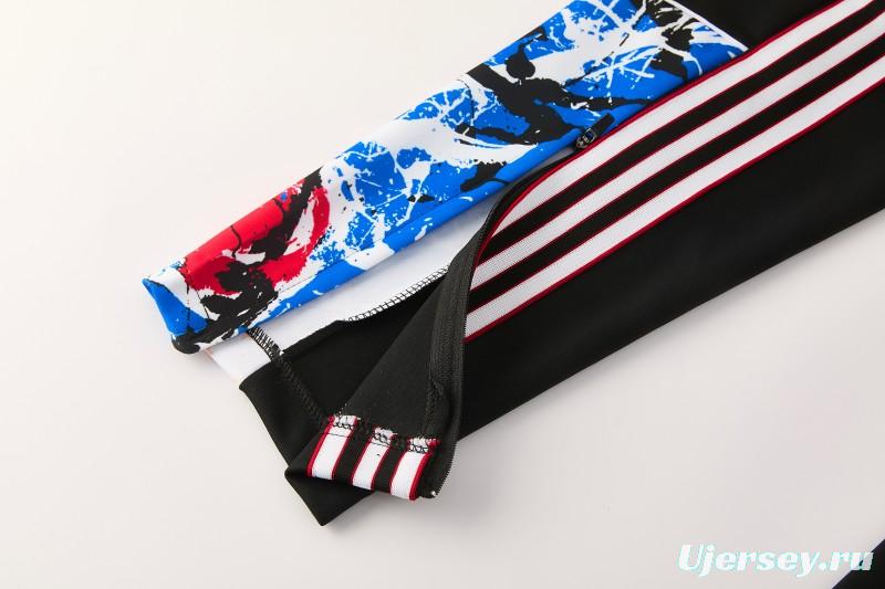 2026/27 Manchester United Black Grunge Splatter Paint Full Zipper Jacket Tracksuit + Long Pants