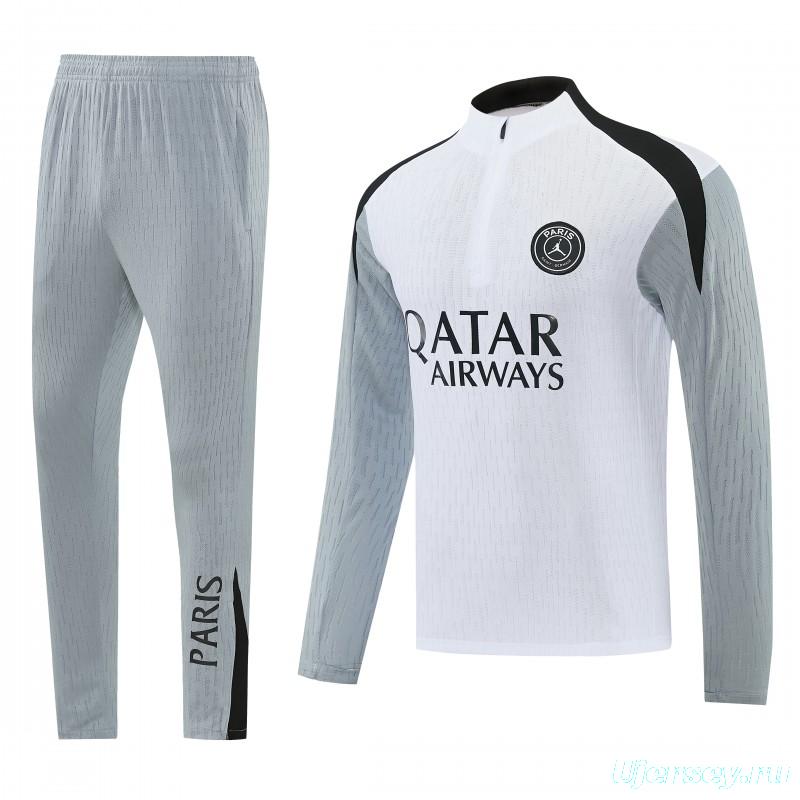 2026/27 Paris Saint-Germain White  Half Zipper Jacket Tracksuit + Light Grey Long Pants