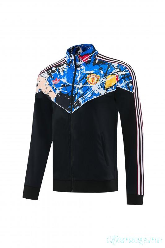 2026/27 Manchester United Black Grunge Splatter Paint Full Zipper Jacket Tracksuit + Long Pants