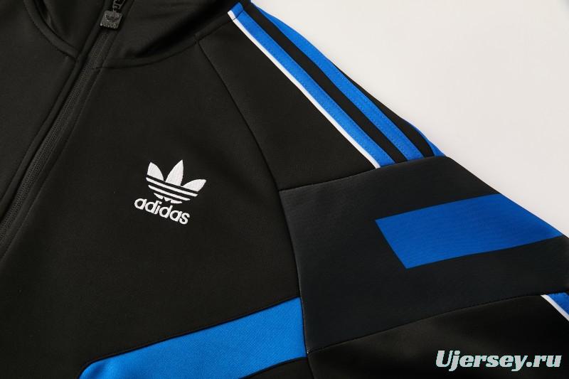 2026/27 Adidas Originals Black & Royal Blue Full Zipper Jacket Tracksuit + Long Pants