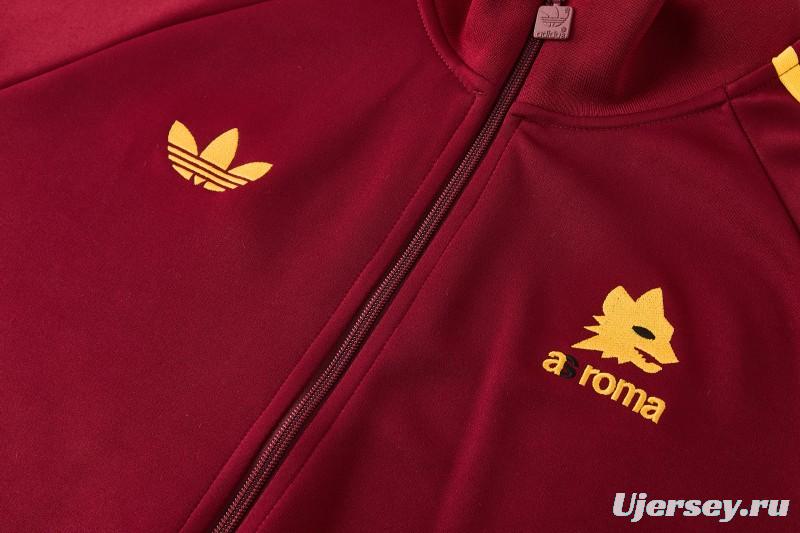 2026/27 AS Roma Burgundy & Gold Full Zipper Jacket Tracksuit +Black  Long Pants