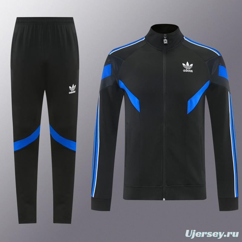 2026/27 Adidas Originals Black & Royal Blue Full Zipper Jacket Tracksuit + Long Pants