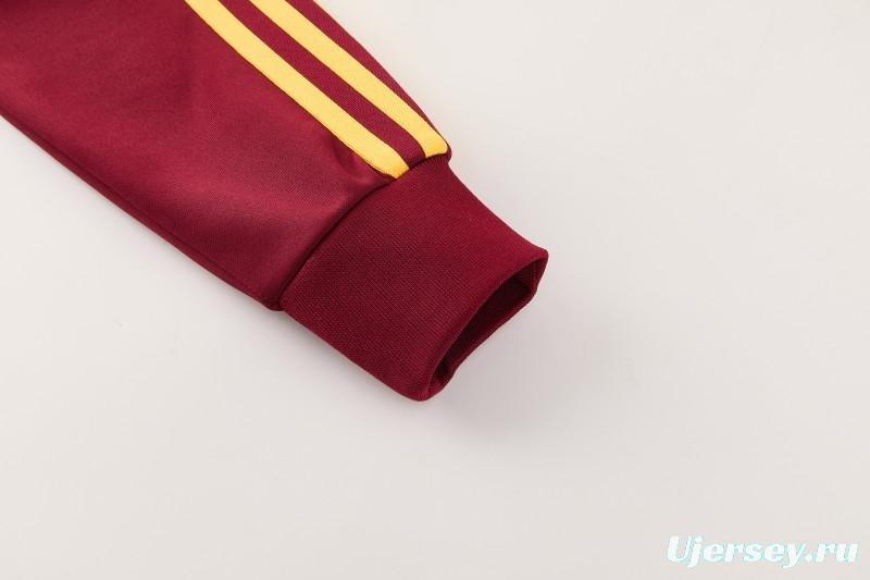 2026/27 AS Roma Burgundy & Gold Full Zipper Jacket Tracksuit +Black  Long Pants