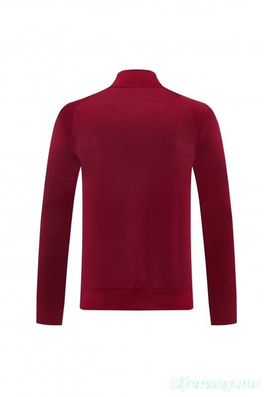 2026/27 AS Roma Burgundy & Gold Full Zipper Jacket Tracksuit +Black  Long Pants