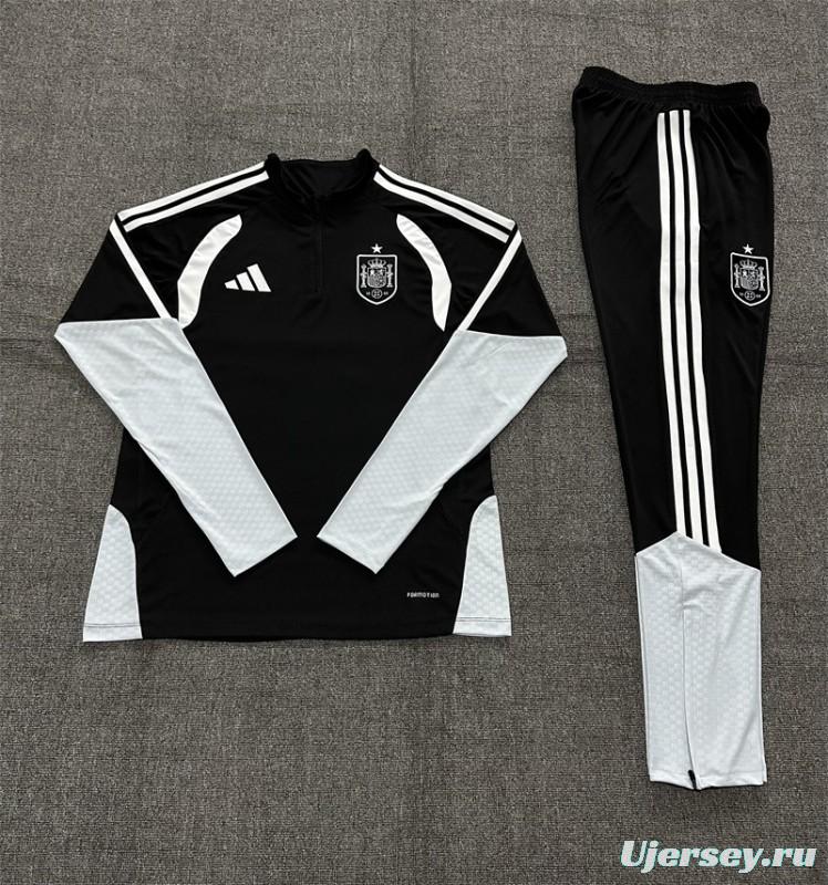2026 Kids Spain Black & White Half Zipper Jacket Tracksuit + Long Pants