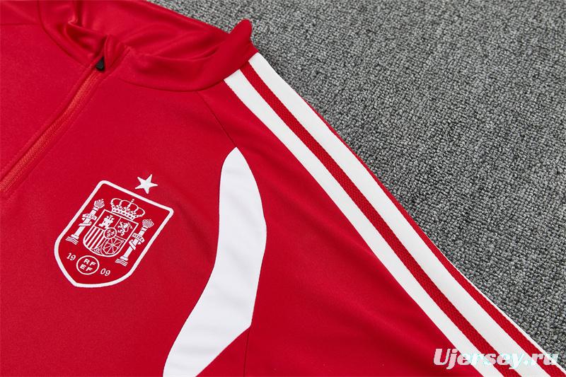 2026 Spain Red Half Zipper Jacket Tracksuit + Long Pants