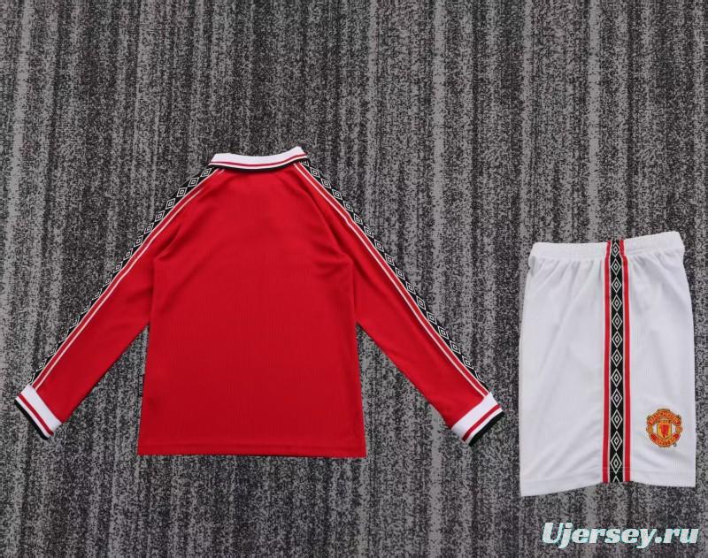 Retro Kids 98/99 Manchester United Red Home Long Sleeve Jersey