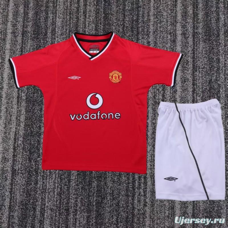 Retro 2000/02 Kids Manchester United Red Home Jersey