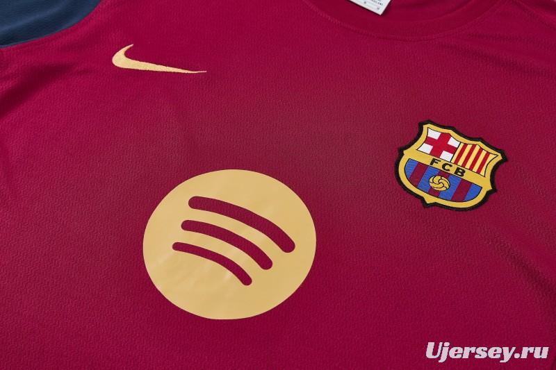 26/27 FC Barcelona Burgundy Red  Short Sleeve + Navy Blue Soccer Shorts