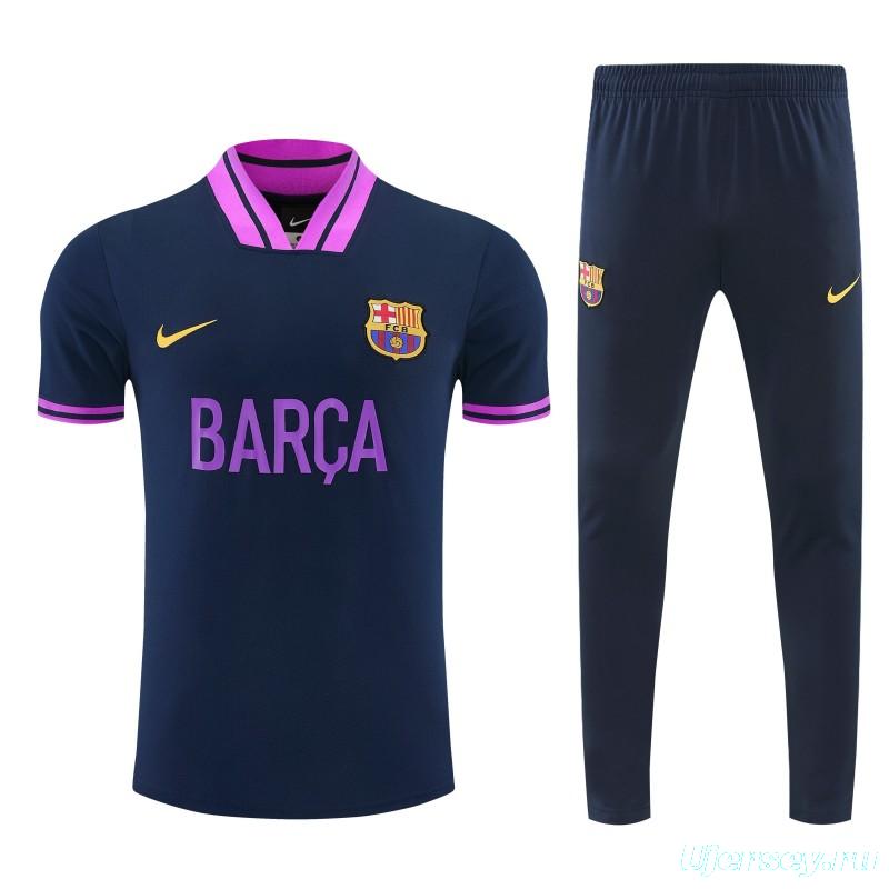 26/27 FC Barcelona Navy Blue with Purple  Short Sleeve Tracksuit + Long Pants