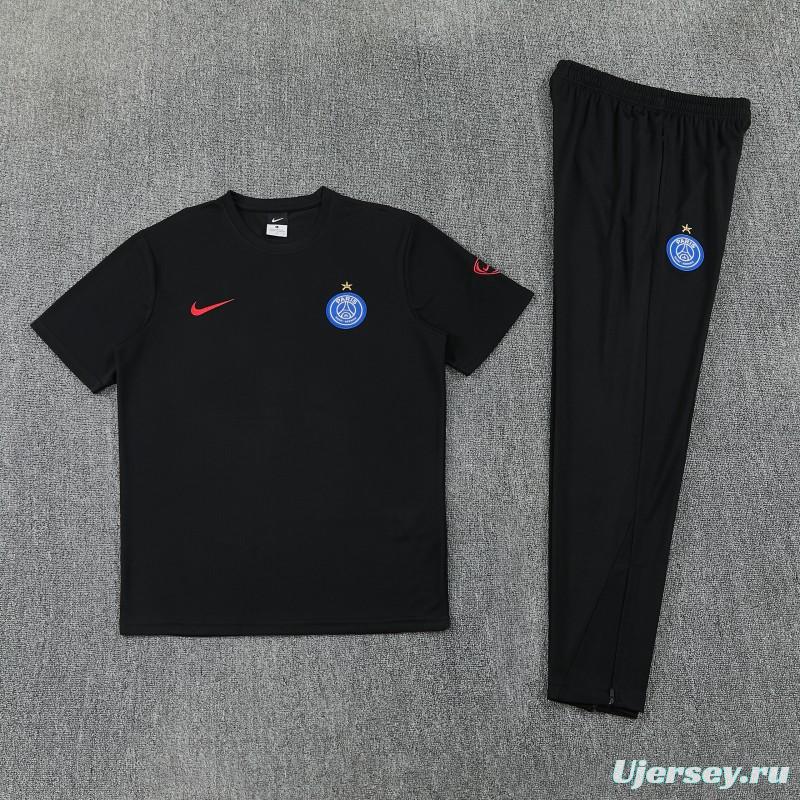 26/27 Paris Saint-Germain Black  Short Sleeve Tracksuit + Long Pants