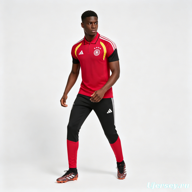 2026 German Red & Black Half-Zip Polo Short Sleeve Tracksuit + Long Pants