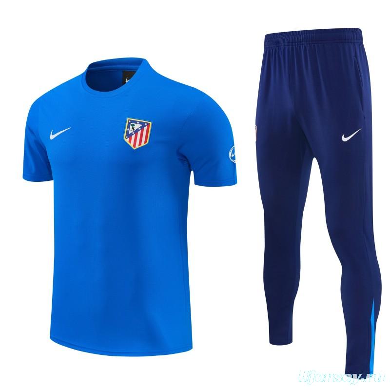 26/27 Atlético de Madrid Blue Short Sleeve Tracksuit + Navy Blue Long Pants