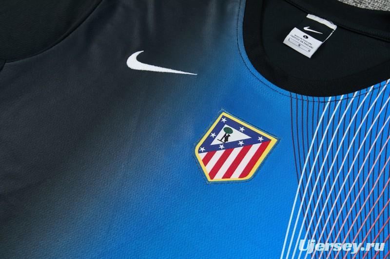 26/27 Atlético de Madrid Black & Blue with Fluid Wave  Print Short Sleeve Tracksuit + Black Long Pants