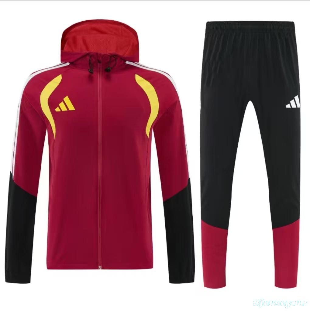 26/27 Adidas Red&Black  Full Zipper Hooded  Windbreaker  Jacket Tracksuit + Long Pants