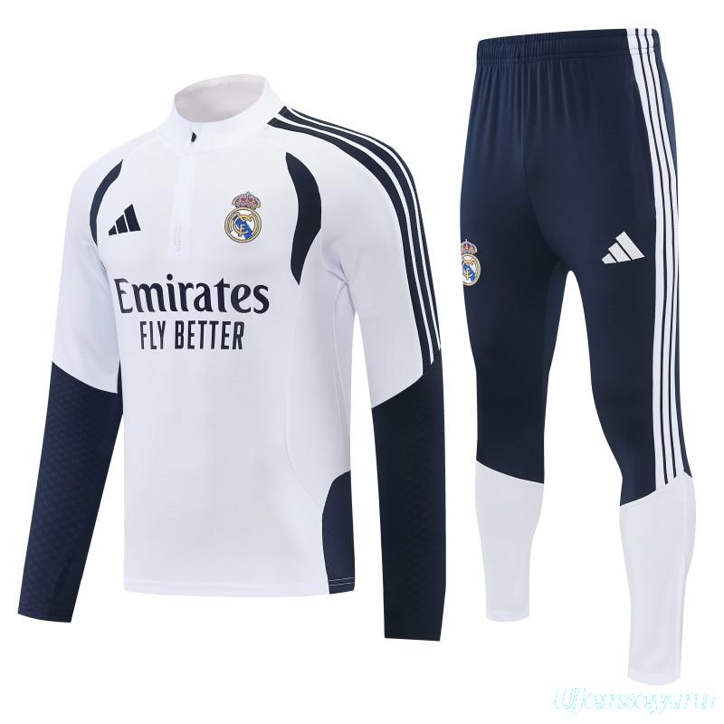 26/27 Real Madrid  White  Half Zipper Jacket Tracksuit + Long Pants