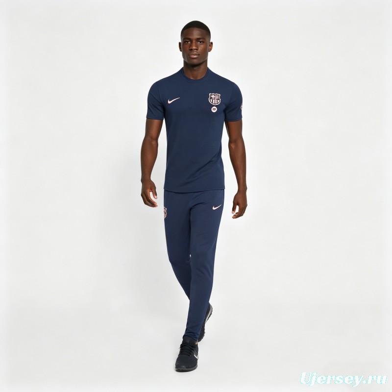 26/27 Barcelona Navy Blue Short  Sleeve Tracksuit + Long Pants