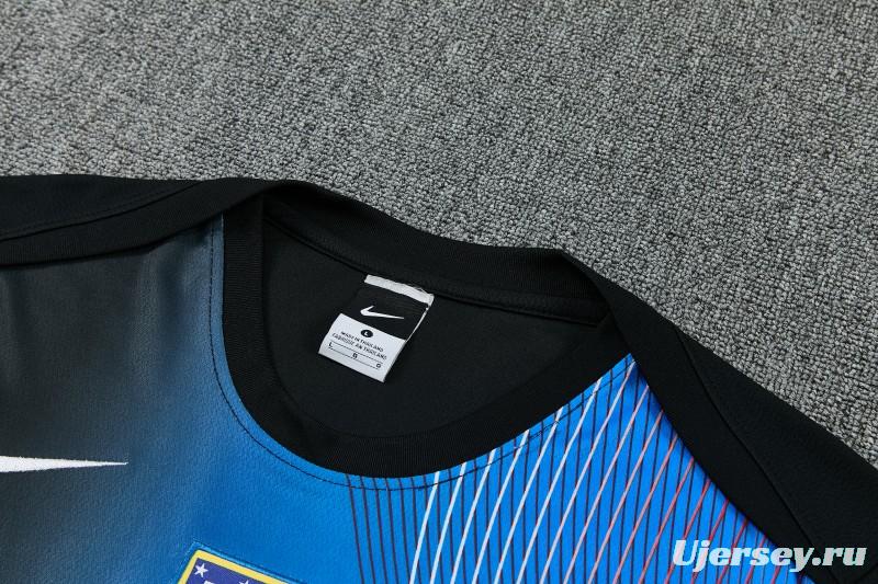 26/27 Atlético de Madrid Black & Blue with Fluid Wave  Print Short Sleeve Tracksuit + Black Long Pants