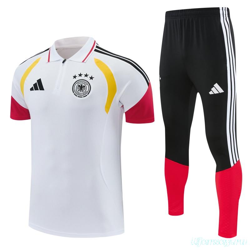 2026 German White & Black Half-Zip Polo Short Sleeve Tracksuit + Long Pants