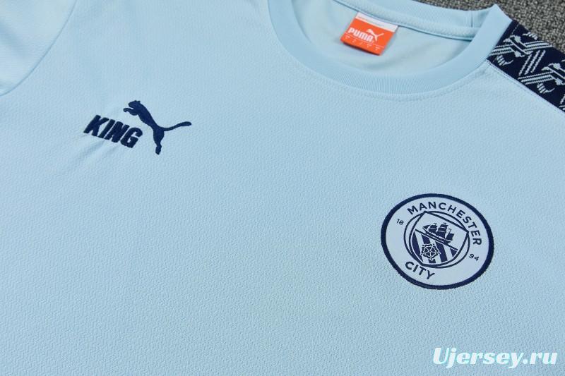 26/27 Manchester City Sky Blue Short Sleeve Tracksuit  + Long Pants (Puma King / Home)