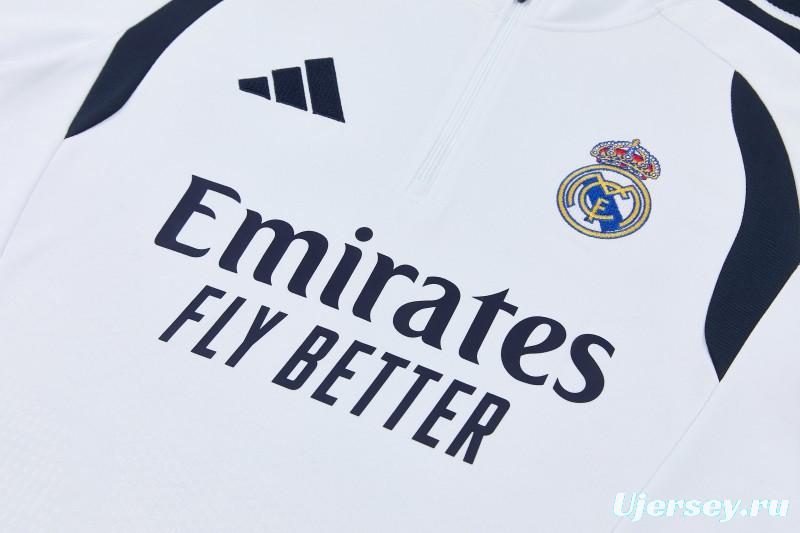 26/27 Real Madrid  White  Half Zipper Jacket Tracksuit + Long Pants