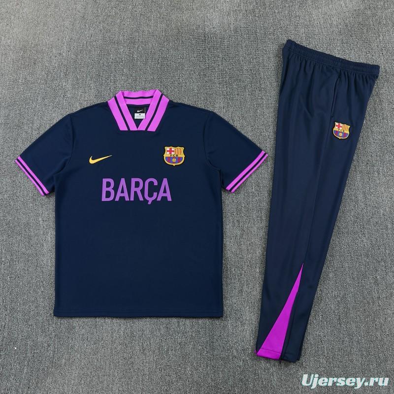 26/27 FC Barcelona Navy Blue with Purple  Short Sleeve Tracksuit + Long Pants