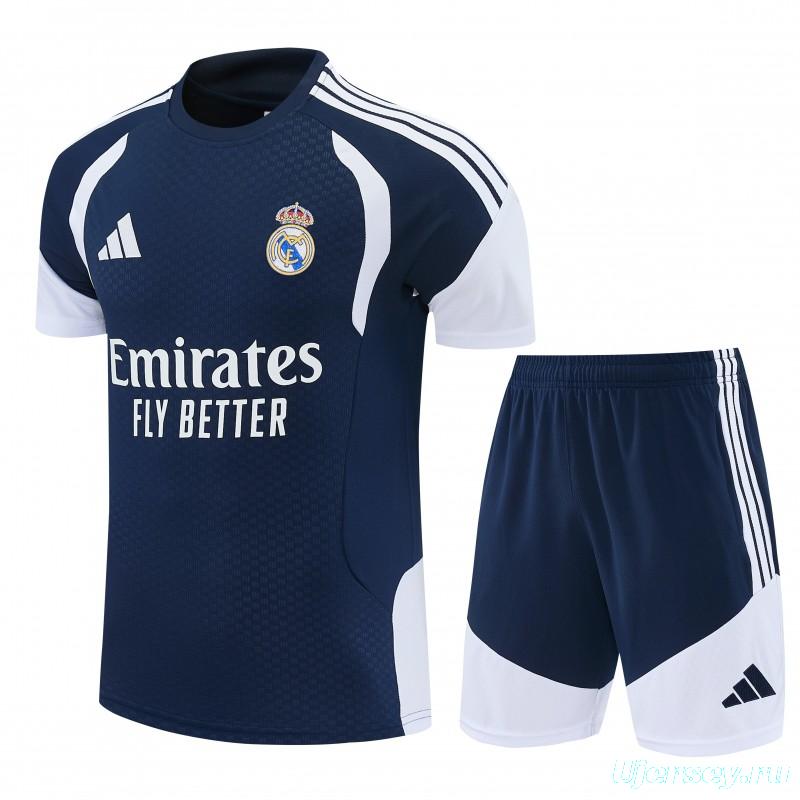 26/27 Real Madrid Navy Blue & White Short Sleeve+Soccer Shorts