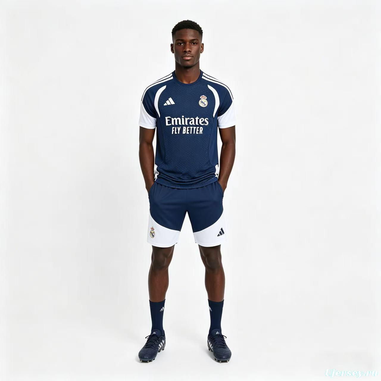 26/27 Real Madrid Navy Blue & White Short Sleeve+Soccer Shorts