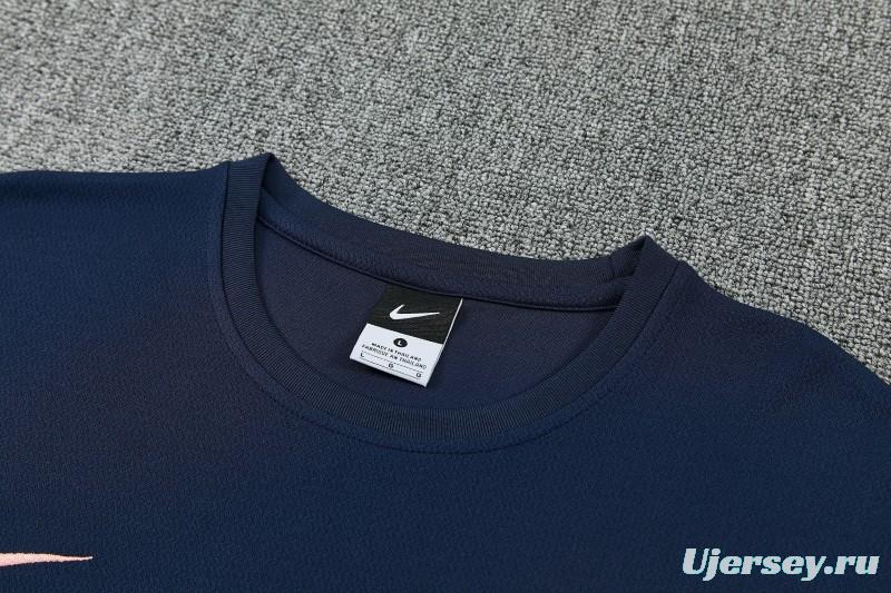 26/27 Barcelona Navy Blue Short  Sleeve Tracksuit + Long Pants