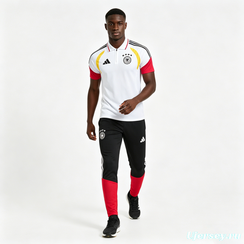 2026 German White & Black Half-Zip Polo Short Sleeve Tracksuit + Long Pants