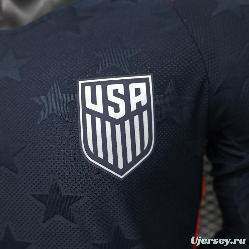 Player Version 2026 USA Navy Blue with Tonal Star  Long Sleeve Away Jersey