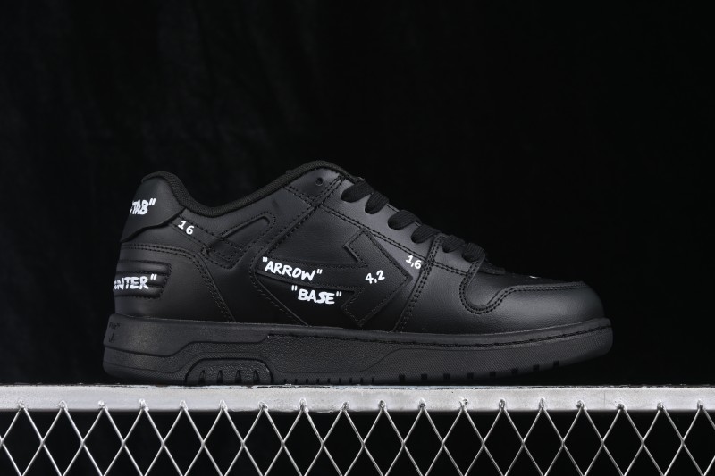 Off-White Out of Office Low-Top Skate Shoes in Black and White with Lettering - AJD4